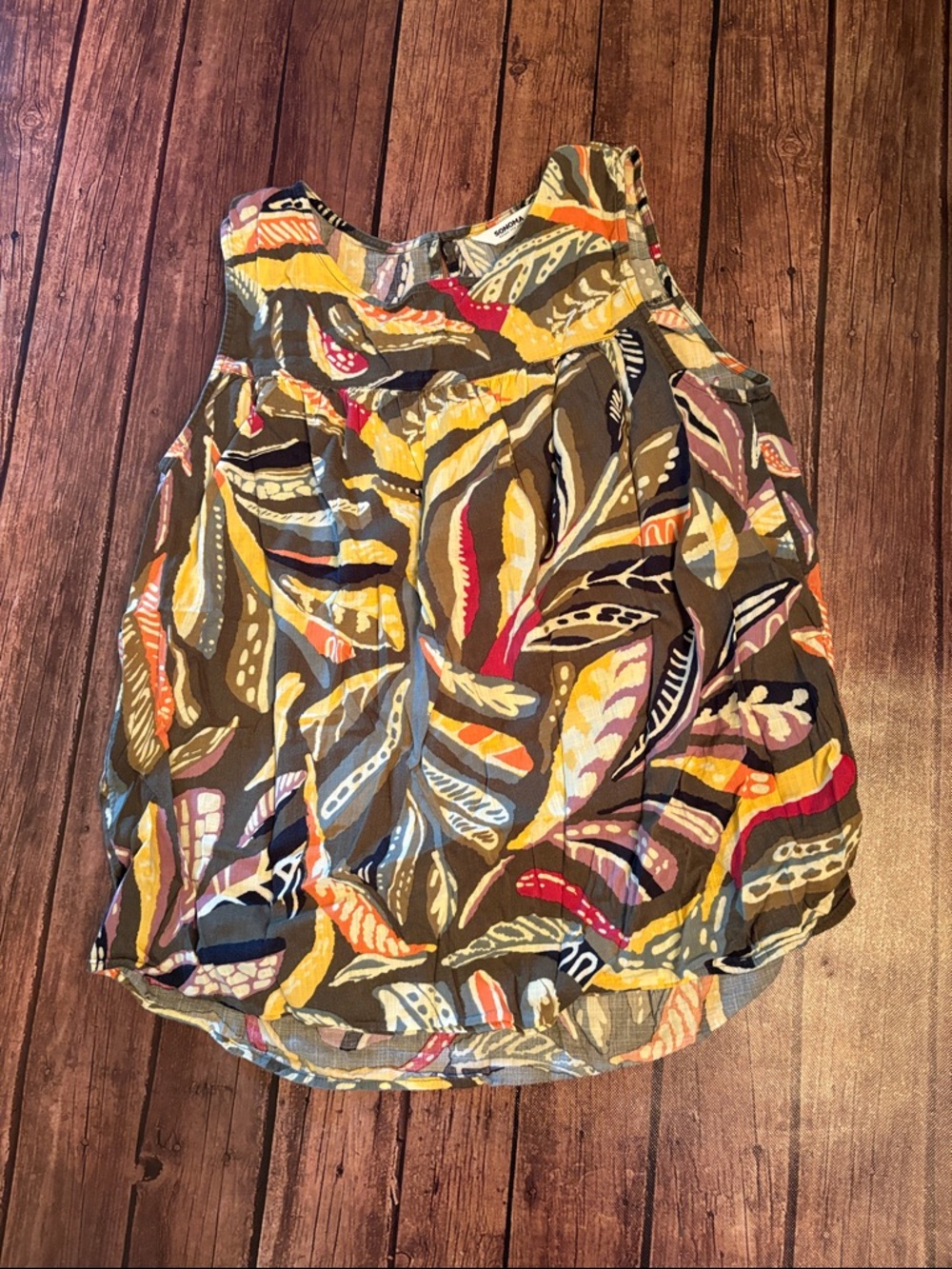 Sonoma Multicolor Leaf-Print Sleeveless Top Sz L